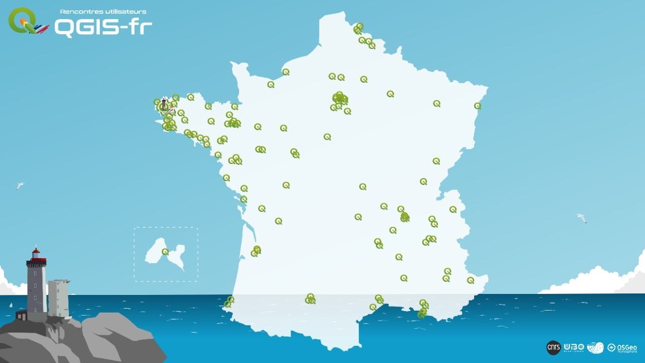 Carte de provenance des participant(e)s aux Rencontres QGIS-fr 2026 à Brest - Sylvain Beorchia